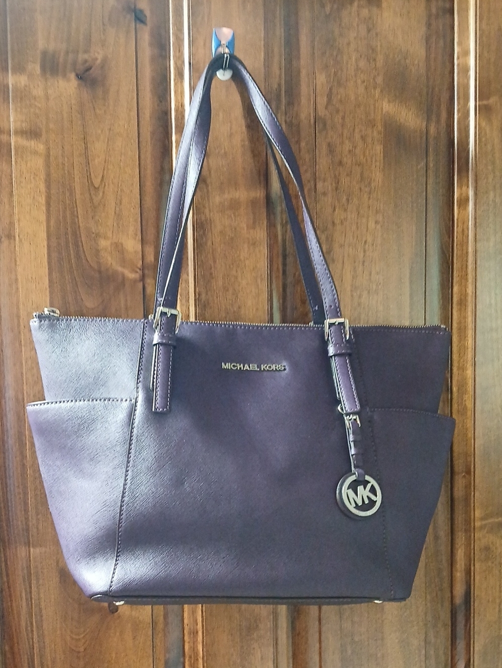 Michael Kors Plum Logo Tote with Gold Hardware